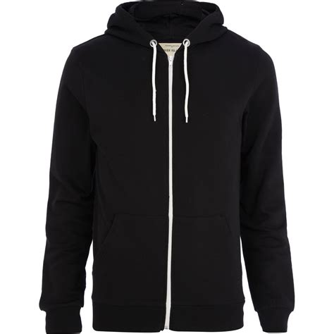 River Island Black Zip Through Hoodie for Men | Lyst UK