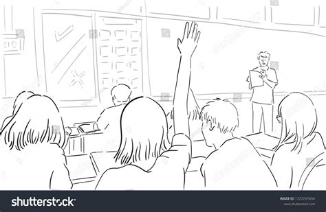 Woman Student Sitting Classroom Raising Hand Stock Vector (Royalty Free) 1727237434 | Shutterstock