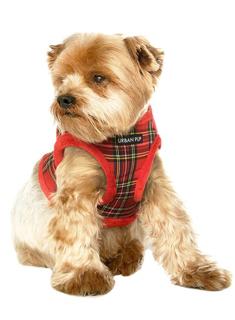 Luxury Fur Lined Red Tartan Harness | Dog Clothes at Urban Pup