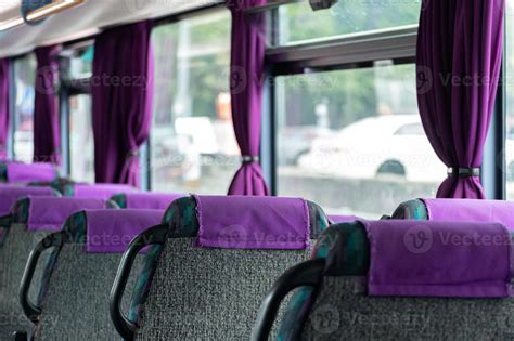 Comfortable bus seats backs without passengers, Intercity coach ...