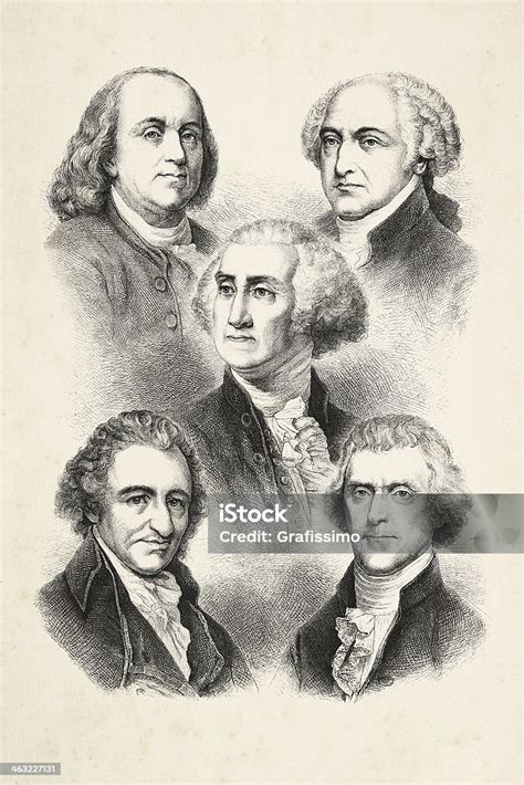 Engraving Five Presidents Of Usa 1850 Stock Illustration - Download ...