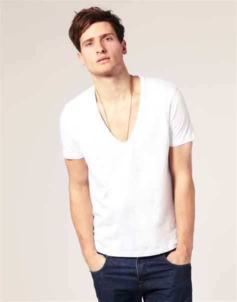 Asos T-shirt With Deep V Neck in White for Men - Save 20% | Lyst