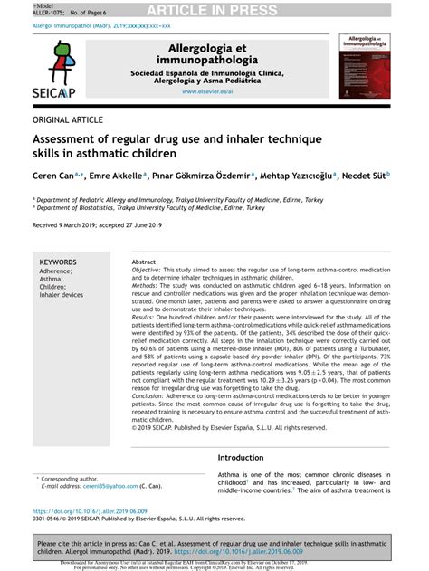 (PDF) Assessment of regular drug use and inhaler technique skills in ...