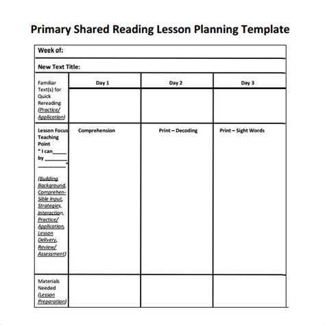 Lesson Plan For Kindergarten Reading