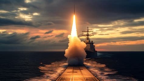 Premium AI Image | High Seas Missile Launch from a WarshipxA