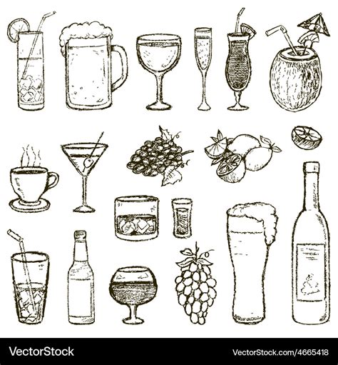 Set of sketch cocktails and alcohol drinks Vector Image