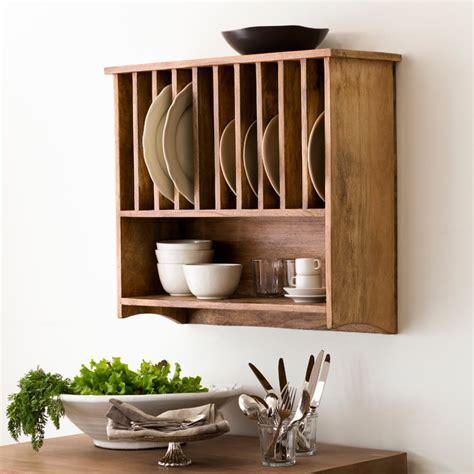 Wooden Wall Plate Racks Kitchen : Wall mounted plate rack with shelf.