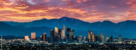 Los Angeles Skyline at sunset Stock Photo | Adobe Stock