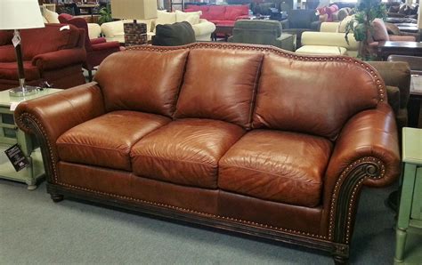 Item # 26285-1 Brown Leather Sofa w/ Nailhead Trim Distressed Wood Trim - $500 | Brown leather ...