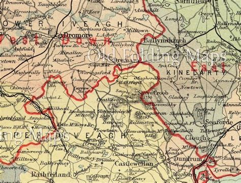 Antique County Map of County Down, Ireland circa 1884