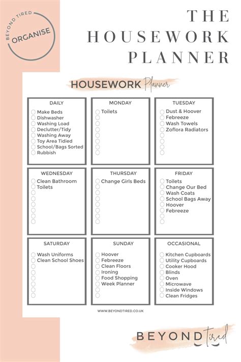 The Housework Planner & Printable Template - Beyond Tired | Housework, Housework schedule, How ...