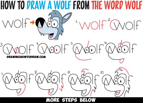 How to Draw Cartoon Wolves from the Word Wolf Easy Steps Drawing Tutorial – How to Draw Step by ...