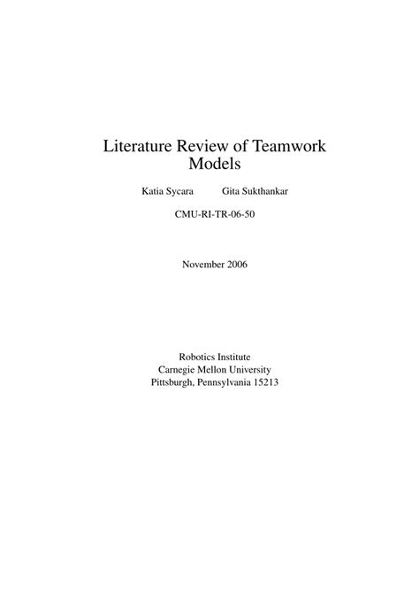 (PDF) Literature Review of Teamwork Models