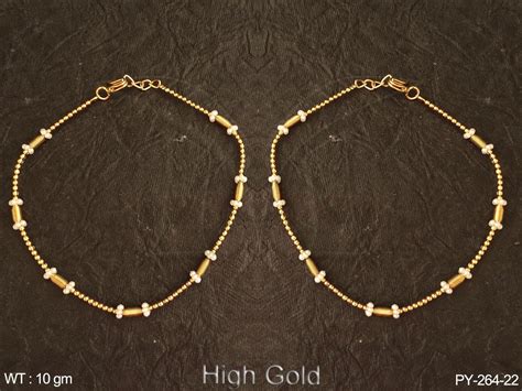 pearl gold delicate thin antique payal - PAYAL - Copper and Brass Jewellery Collection - MANEK RATNA