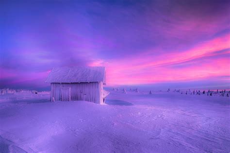Download Sky Sunset Snow Shed Earth Photography Winter HD Wallpaper