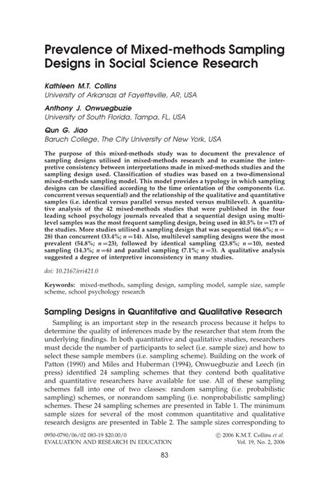 (PDF) Prevalence of Mixed-methods Sampling Designs in Social Science Research