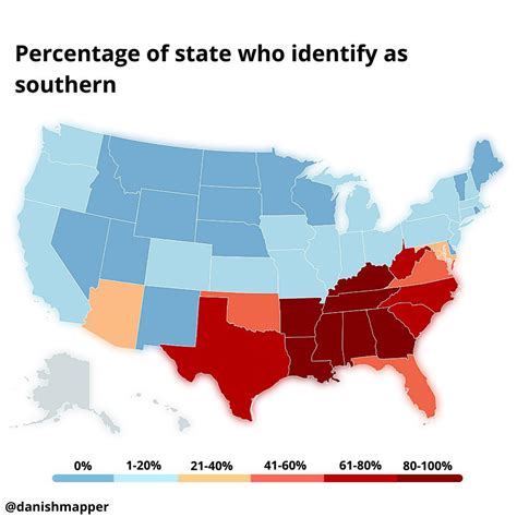 Percentage of state who identify as southern : r/MapPorn