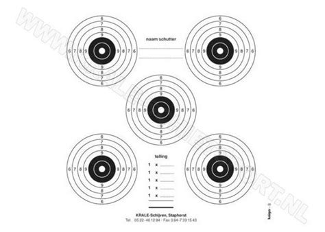 Air rifle target with 5 bullseyes B (numbered)