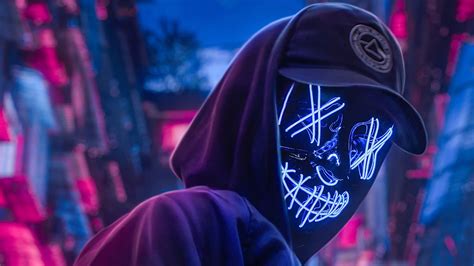 Neon Hoodie Hat Guy [1920 x 1080] in 2020 | Neon wallpaper, Cool ...