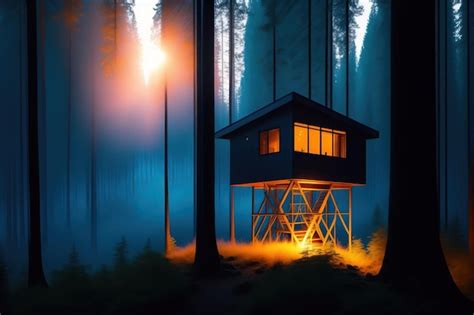 Premium Photo | Watch house in forest at night