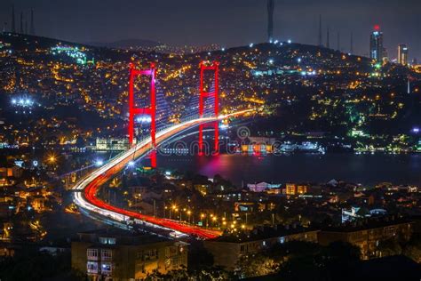 Night View of Bosphorus Bridge of Istanbul, Turkey Stock Photo - Image ...