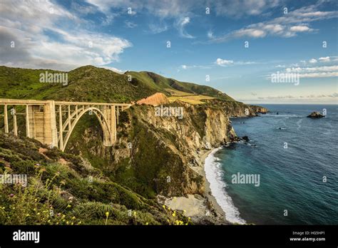 Bixby Bridge (Rocky Creek Bridge) and Pacific Coast Highway near Big Sur in California, USA ...