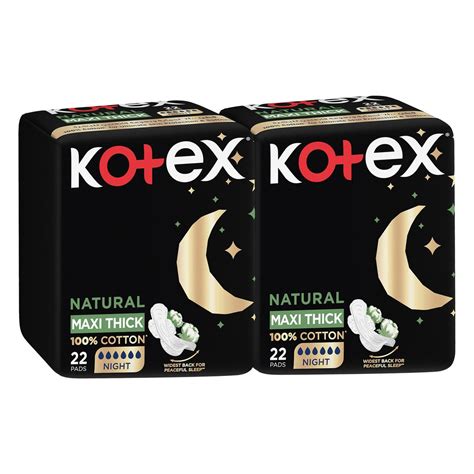 Kotex Pads Natural Cotton Maxi Thick Night With Wings 2 x 22pcs Online ...