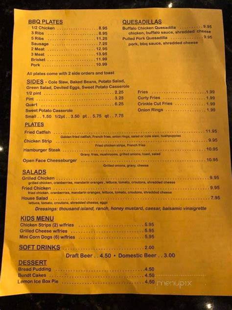 Menu of Moo's Barn And Grill in Natchez, MS 39120