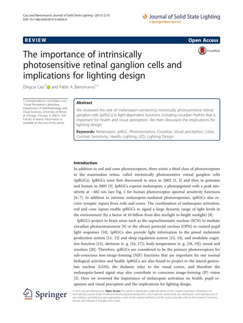 (PDF) The importance of intrinsically photosensitive retinal ganglion cells and implications for ...