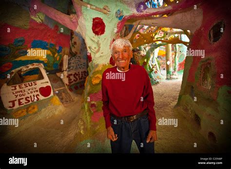 Portrait of Leonard Knight inside his Salvation Mountain in Niland ...