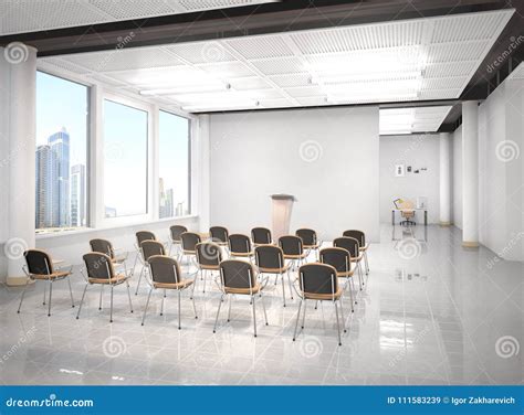 Lecture hall interior. 3d stock illustration. Illustration of knowledge - 111583239