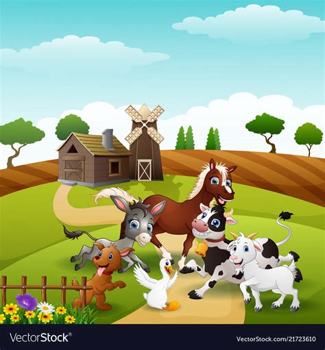 Animals playing together at farm Royalty Free Vector Image