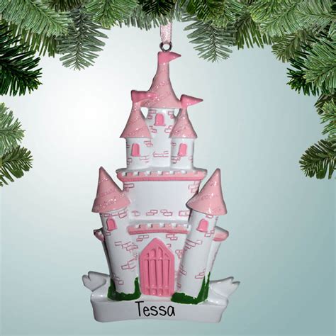 Personalized Pink Princess Castle Christmas Ornament