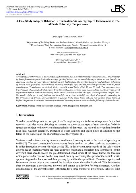 (PDF) A Case Study on Speed Behavior Determination Via Average Speed Enforcement at The Akdeniz ...