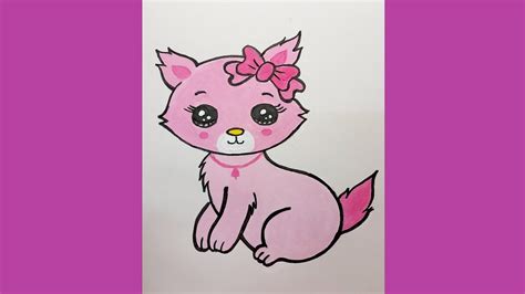 How to draw a cute little pink cat || easy drawing and colouring of a cute kitten - YouTube