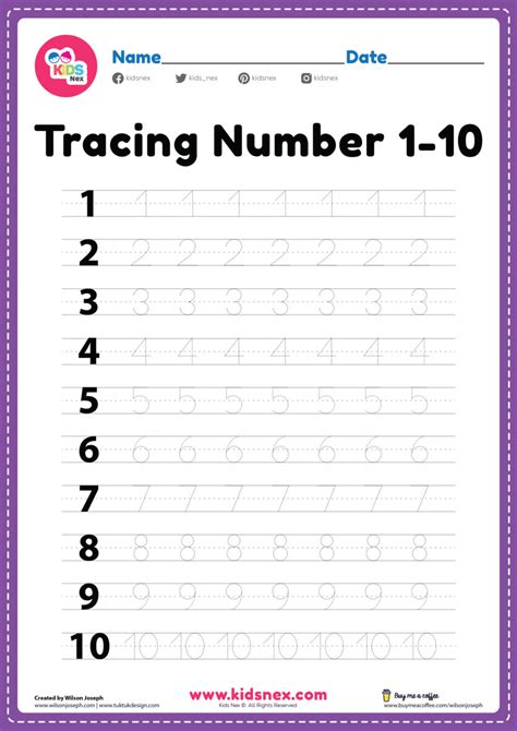 Tracing Number 1-10 Worksheet - Free PDF Printable for Kids