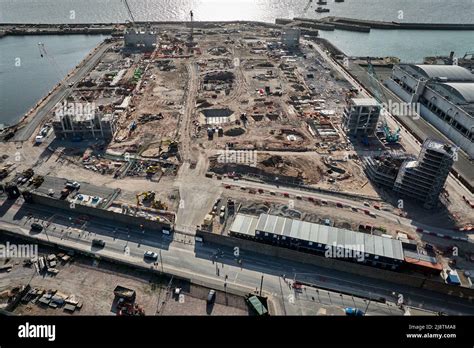 A general aerial view of Bramley-Moore Dock during the construction of ...