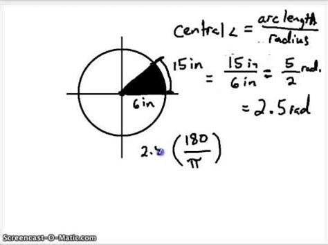 central angle measurement, arc length, and area of a sector - YouTube