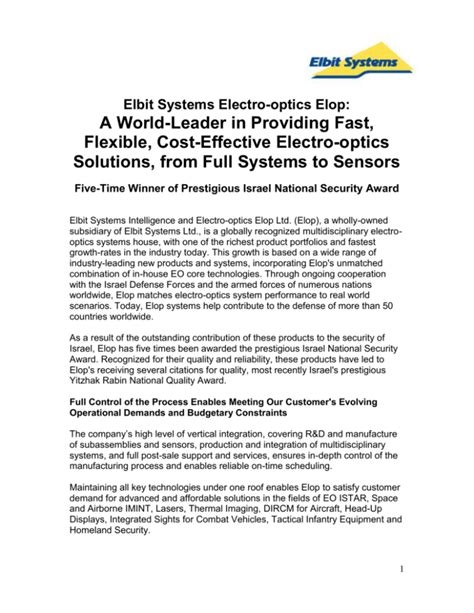 About Elbit Systems - Elbit Systems Ltd.