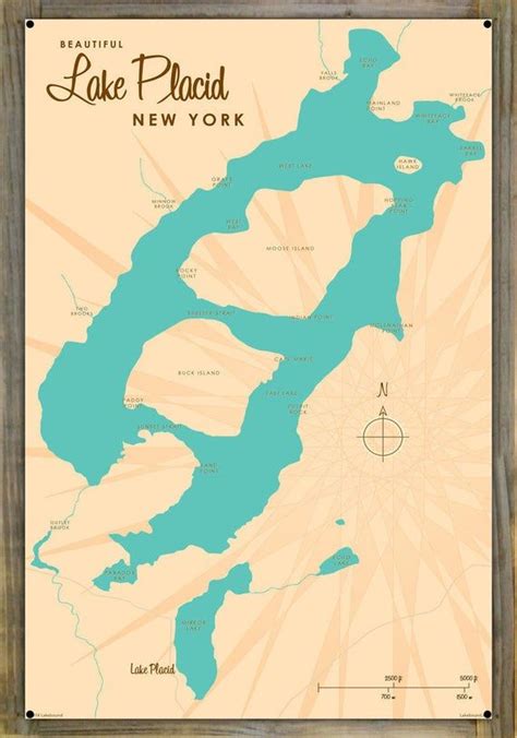 Lake Placid New York, Wood-Mounted Metal Sign Map Art Lake House Decor ...