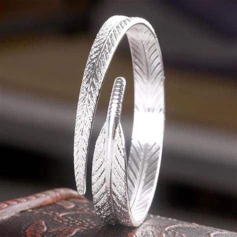 Aliexpress.com : Buy Authentic 100% 925 Sterling Silver Leaf Feather Cuff Bangle & Bracelet For ...