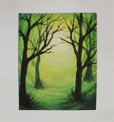 Acrylic Silhouette Painting - Green Forest Light | Silhouette painting ...