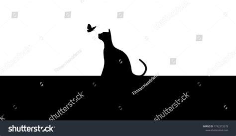 Black Silhouette Cat Butterfly Stock Vector (Royalty Free) 1742373278 ...