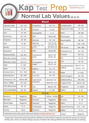 Normal Lab Values Chart: Important lab values from A to Z | Nursing lab values, Nursing labs ...