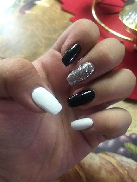 Coffin Nails~black, white, and silver Black Nail Designs, Acrylic Nail ...