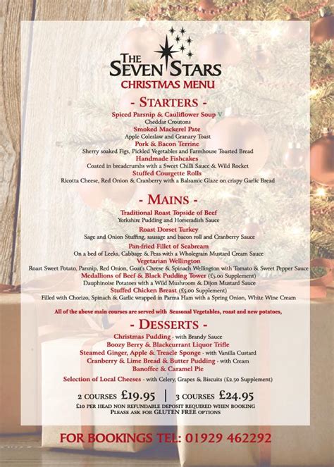 Menu at Seven Stars pub & bar, Wool, Seven Stars Inn