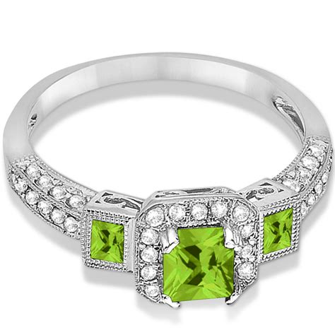 Peridot & Diamond Engagement Ring 14k White Gold (1.35ctw) - CBR567