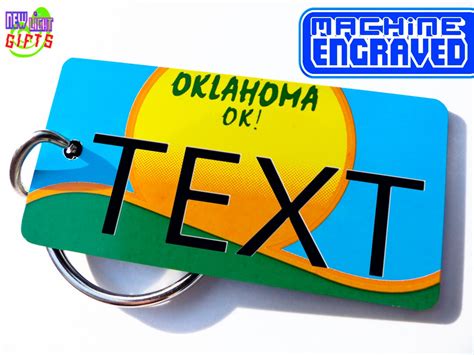 Personalized Oklahoma License Plate Keychain Tag Machine Engraved OK ...