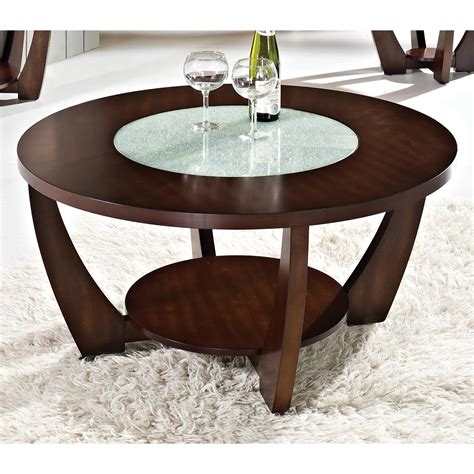 Rafael Round Coffee Table - Crackled Glass, Dark Cherry Wood | DCG Stores