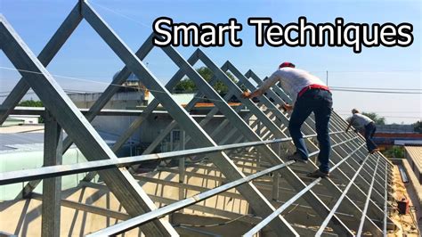 How to Building Frame a Roof by steel frame - Amazing Smart Techniques - YouTube